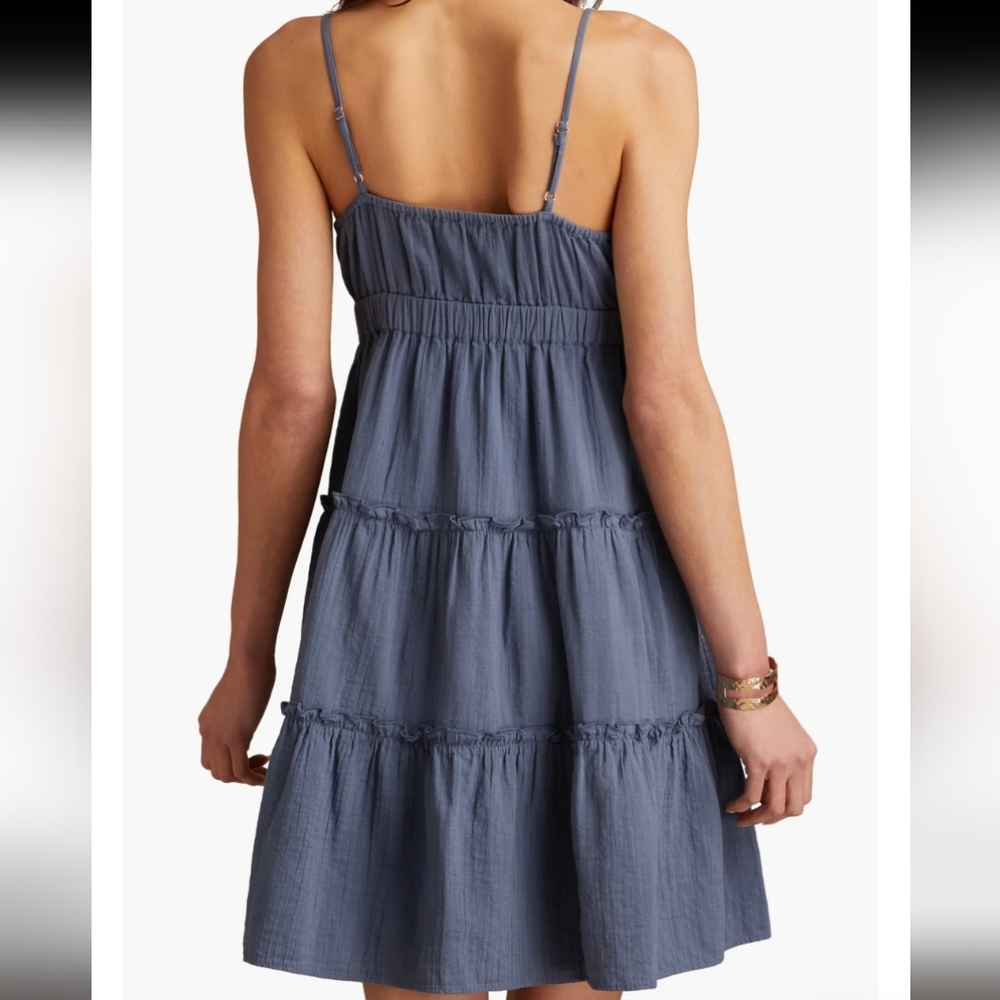 NWT Lucky Brand Embroidered Tiered Cotton Sundress Vintage Indigo Blue Medium - Picture 3 of 10